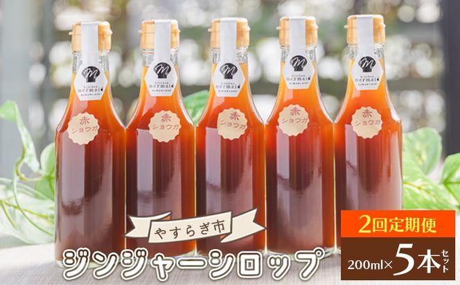 【2回定期便】やすらぎ市 ジンジャーシロップ200ml×5本 - 赤生姜 ショウガ あか しょうが 贈り物 おすそ分け 特産品 ジンジャーエール 料理 調味料 手作りドリンク Wyr-0055
